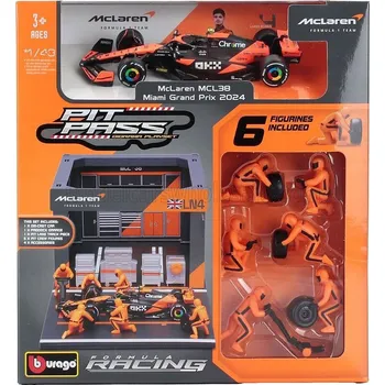 autíčko McLaren F1 MCL38 No 4 L.Norris Miami GP 2024 Diorama Pit Stop (sběratelský model, určeno pouze k vystavení)