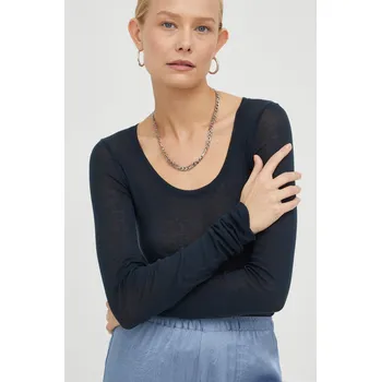 Bavlněné tričko s dlouhým rukávem American Vintage T-SHIRT ML COL ROND MAS04 námořnická modř 59X, vel. S