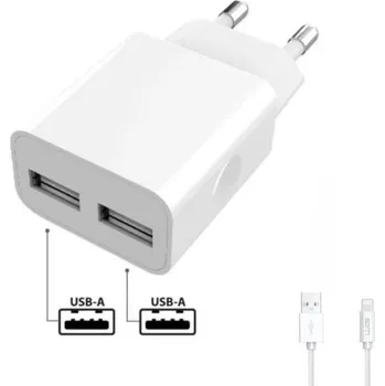 Pouzdro na mobilní telefon WG - Síťová nabíječka 2x USB-A 2,4A , Smart IC + kabel USB-A na Lightning, white 5983