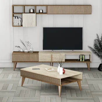 Obývací stěna Living Room Furniture Set Milan - Walnut, Travertine