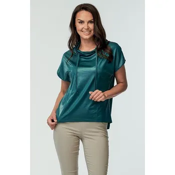 Dámská halenka Volnější kimonová petrolejová dámská halenka s kapsami a stojáčkem 7724 velikost 2XL