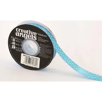 Stuha Saténová stuha, světle modrá s bílými puntíky, 15 mm x 22 m, IBH2785