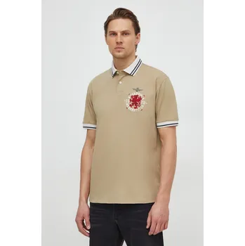 Pánské tričko Bavlněné polo tričko Aeronautica Militare béžová barva, s potiskem, PO1751P309 80X, vel. M