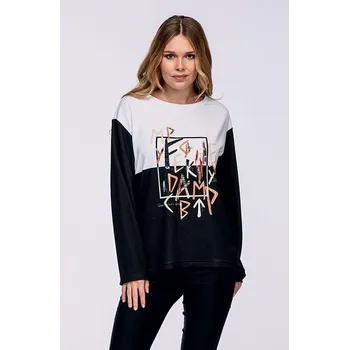 Dámská halenka Volnější černobílá dámská halenka s barevnými písmeny 7782 velikost 2XL