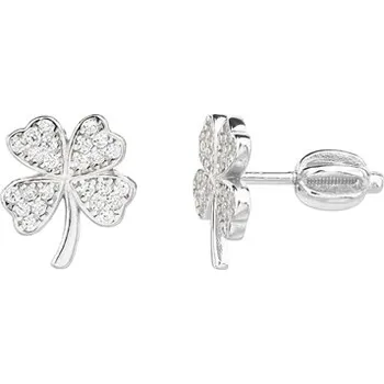 Náušnice Stříbrné náušnice pecičky čtyřlístek s čirými zirkony STNAU2073F