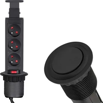 Elektrická zásuvka Zásuvková věž výsuvná, 3 zásuvky černá