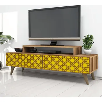 Televizní stolek TV stolek City - Walnut, Yellow
