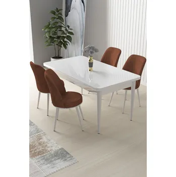 Jídelní stůl Dining Table & Chairs Set (5 Pieces) Nil - White, Tile Red