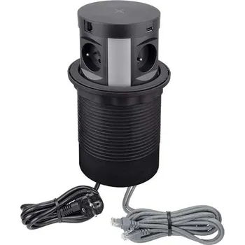 Elektrická zásuvka Zásuvka zapuštěná výsuvná černá MULTI BOX s indukční nabíječkou 1x USB A, 1x USB C