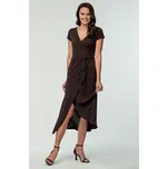 Delší tmavě hnědé dámské šaty se zavinovacím efektem 7104 velikost L