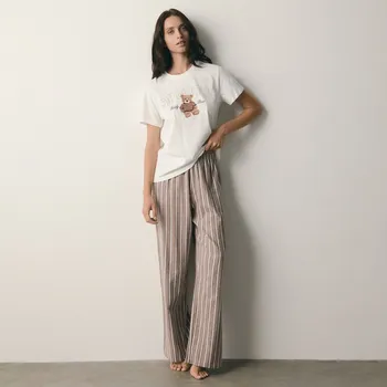 Dámské tričko Reserved - Dvoudílná pyžamová souprava s&nbsp;potiskem - kávová - 205EY-84X - 205EY-84X-XL