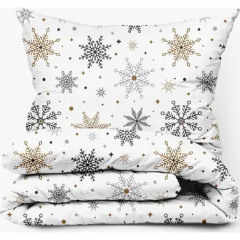 Povlečení Bavlněné povlečení Sněhové vločky Zlaté Zapínání: knoflík, Velikost polštáře: 70x90, Velikost přikrývky: 140x200