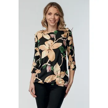 Dámská halenka Elegantní černá dámská halenka se žlutými květy a 3/4 rukávy 7837 velikost S