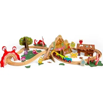 Vláček a vláčkodráha Bigjigs Toys Rail dřevěná vláčkodráha příšerky 50 ks