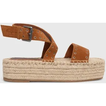 Dámské sandále Semišové sandály Pepe Jeans PLS90657 dámské, hnědá barva, na platformě, TRACY ANTIQUE 88X, EUR 41
