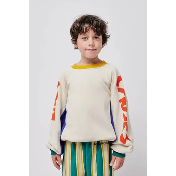 Chlapecká mikina Dětská bavlněná mikina Bobo Choses béžová barva, s potiskem, 224TC004 80X, vel. 99/110