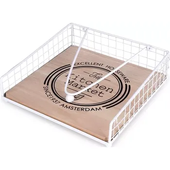 Stojan na ubrousky dřevo/kov bílý 18x18x5 cm