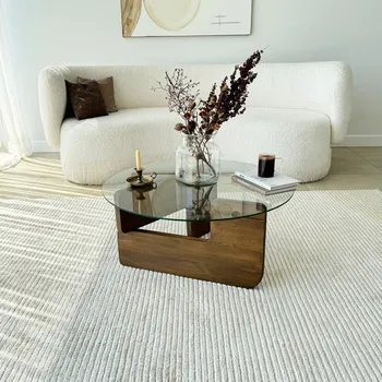 Konferenční stolek Konferenční stolek Mia - Walnut, Transparent