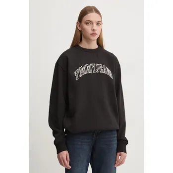 Dámská mikina Mikina Tommy Jeans dámská, černá barva, s aplikací, DW0DW19713 99X, vel. S