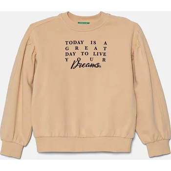 Chlapecká mikina Dětská bavlněná mikina United Colors of Benetton béžová barva, s potiskem, 33NVC10K3 33NVC10K3.G.Seasonal 08X, vel. 122