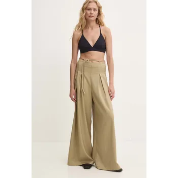 Dámské kalhoty Kalhoty Answear.LAB dámské, zelená barva, široké, high waist YS175.hh 91X, vel. M