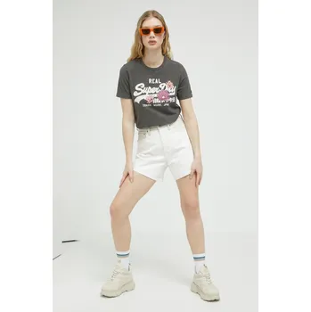 Dámské kraťasy Džínové šortky Abercrombie & Fitch dámské, béžová barva, hladké, high waist KI149.3142.178 01X, vel. 25