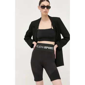 Dámské kraťasy Kraťasy PLEIN SPORT dámské, černá barva, s potiskem, high waist PACC.WJT1719.STE003N 99X, vel. XS