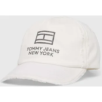 Čepice Bavlněná baseballová čepice Tommy Jeans bílá barva, s aplikací, AW0AW15851 00X, vel. ONE SIZE
