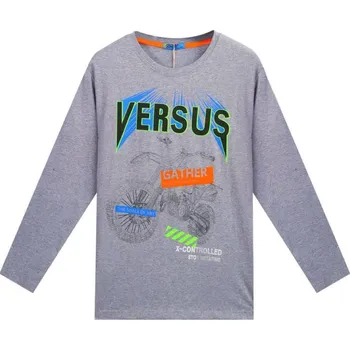 KUGO VERSUS CHLAPECKÉ TRIČKO S MOTORKOU - ČERNÁ, ŠEDÁ, MODRÁ HC0647 Velikost: 134, Barva: Šedá