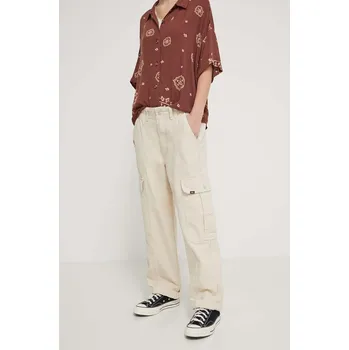 Dámské kalhoty Bavlněné kalhoty Vans béžová barva, jednoduché, high waist VN000GWND361 01X, vel. L