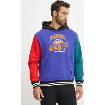 Pánská mikina Bavlněná mikina Puma pánská, tmavomodrá barva, s kapucí, vzorovaná, 627216 59X, vel. S