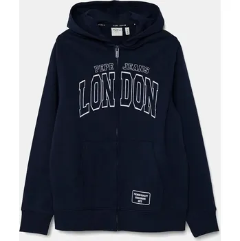 Chlapecká mikina Dětská bavlněná mikina Pepe Jeans BALEY ZIP modrá barva, s kapucí, s potiskem, PB581617 95X, vel. 128