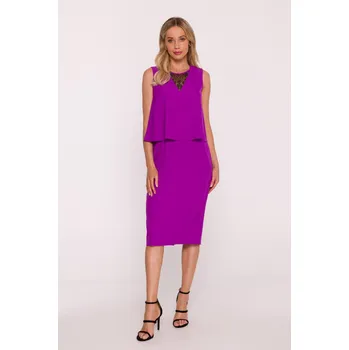 Dámské šaty Elegantní šaty s krajkovou vsadkou Stylove S422 levandulové EU velikost: L