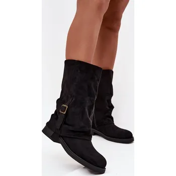 Dámské kozačky Boto Dámské kozačky s obráceným svrškem do poloviny lýtka s přezkou Minelle Barva: Černá, Velikost: 39