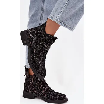 Dámské kozačky Kotníková obuv z přírodního semiše na nízkém podpatku D&A CR52-713 - Barva: Černá, Velikost: 37