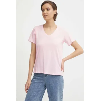 Pánská móda Bavlněné tričko Pepe Jeans LORETTE V NECK PL505826 růžová 30X, vel. S