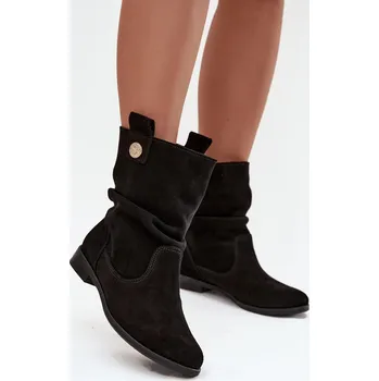 Dámské kozačky Kožené semišové dámské boty s&nbsp;žebrováním zateplené Zazoo 4210 Barva: Černá, Velikost: 35