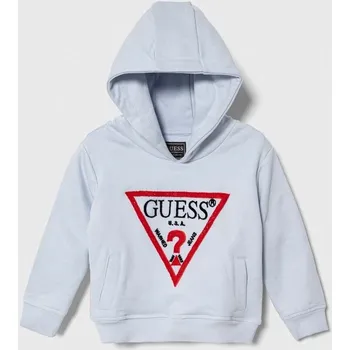Chlapecká mikina Dětská bavlněná mikina Guess s kapucí, s aplikací N4RQ07.KAD74.PPYH modrá 05X, vel. 118-122