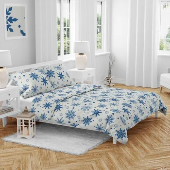 Povlečení Top textil Vánoční bavlněné povlečení Vločky modrobílé 140x200, 70x90 cm (043)