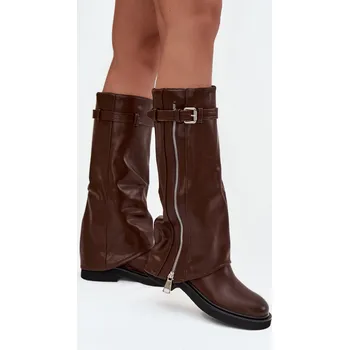 Dámské kozačky Boto Dámské kozačky s obráceným límcem sponou a m zipem vyhřívané Bressa Barva: Béžová, Velikost: 38