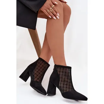 Dámské kozačky D&A Damské kotníkové boty na podpatku sítě D A LZ52 944 Barva: Černá, Velikost: 38