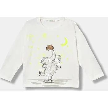 Dětské bavlněné tričko s dlouhým rukávem United Colors of Benetton 3ATNA106R.W.Seasonal bílá 00X, vel. 56