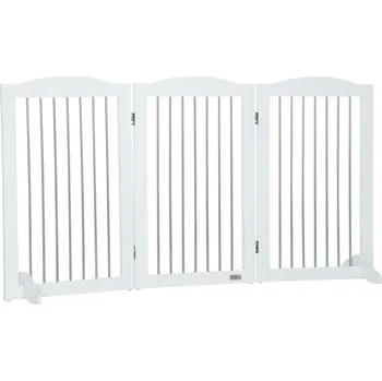 brána PawHut psí zábrana brána ochrana dveří brána skládací brána pro psy stojan 3 desky ochrana schodů brána bílá 154x30x80cm | Aosom