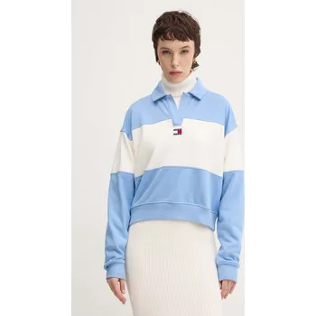 Dámská mikina Mikina Tommy Jeans dámská, modrá barva, vzorovaná, DW0DW18705 55X, vel. XL