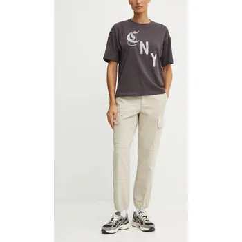 Dámské kalhoty Bavlněné kalhoty Champion šedá barva, kapsáče, high waist, 117448 90X, vel. S