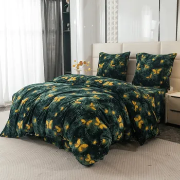 Povlečení Povlečení mikroplyš YELLOW BUTTERFLY tmavě zelené Rozměr povlečení: 70 x 90 cm | 140 x 200 cm, 140x200 / 70x90 cm, 140x220 / 70x90 cm, 200x220 + 2 polštáře 70x90 cm