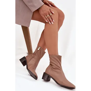 Dámské kozačky Dámské kotníkové boty na podpatku Vinceza 23-10791 Barva: Béžová, Velikost: 38