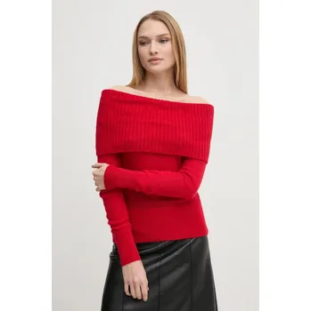 Dámský svetr Svetr z vlněné směsi Sisley dámský, červená barva, lehký, s golfem, 1026M201Z 33X, vel. L