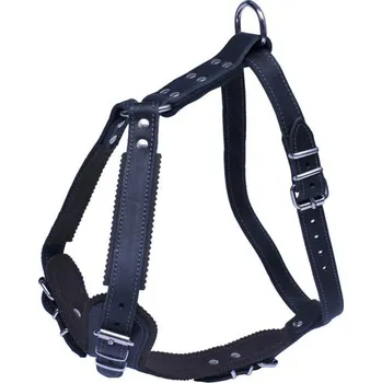 Postroj pro psa BAFPET Kožený postroj JAGO s náprsenkou - Černá