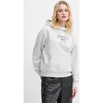 Dámská mikina Mikina Levi's dámská, šedá barva, s kapucí, s potiskem A7296 90A, vel. M